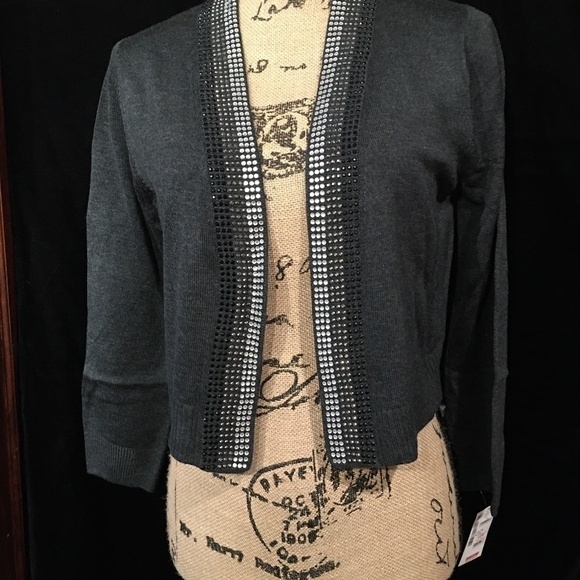 CALVIN KLEIN Rhinestone CROPPED Shrug, Dark Gray, NWT, Women’s Size M - Picture 1 of 9